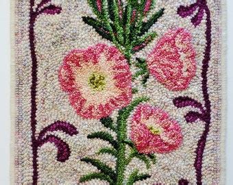 Purple Anemone Windflower Art Nouveau Floral Punch Needle Rug Hooking