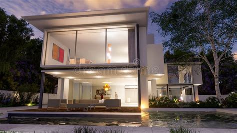 Luxurious Modern Mansion with Pool Stock Illustration - Illustration of ...