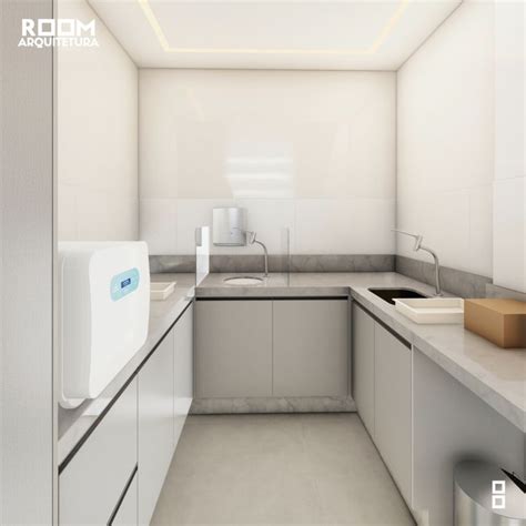 This Is A 3d Rendering Of A Kitchen With White Cabinets And Gray