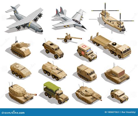 Military Transport Isometric Icons Set Stock Vector Illustration Of