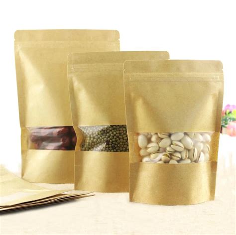 2030cm 100pcs Resealbale Stand Up Kraft Paper Bag With Matt Clear