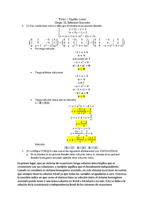 Taller 1 Álgebra Lineal Taller 1 Álgebra Lineal Grupo 10 Sebastian