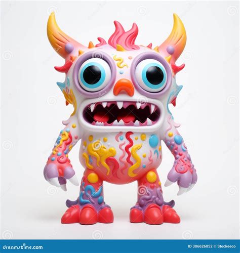 Vibrant Red And White Psychedelic Monster Vinyl Toy With Detailed