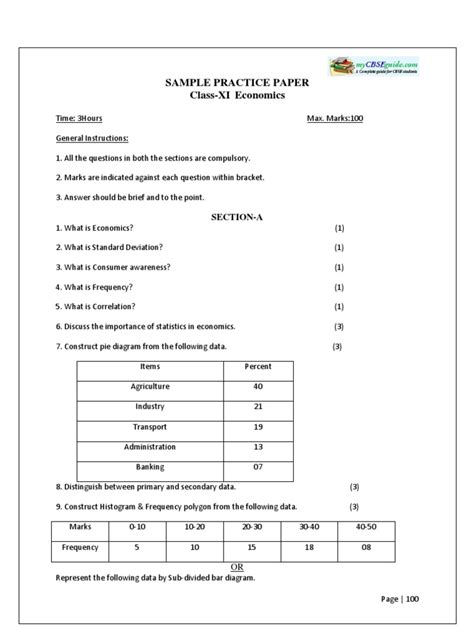 Cbse Class 11 Economics Sample Paper 05 Pdf Correlation And Dependence Agriculture