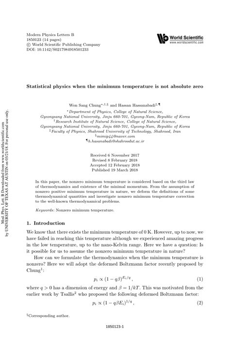 (PDF) Statistical physics when the minimum temperature is not absolute zero