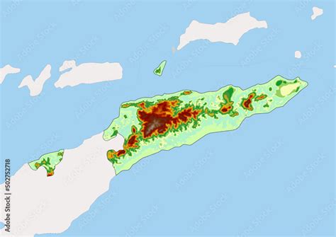 High detailed vector East Timor physical map, topographic map of East ...