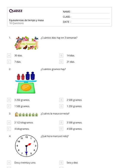50 Tiempo A Cuarto De Hora Hojas De Trabajo Para Grado 3 En Quizizz Gratis E Imprimible