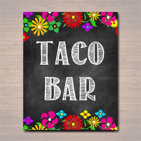 Printable Taco Bar Sign Mexican Floral Fiesta Decor Birthday Etsy