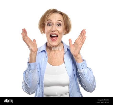 Surprised Mature Woman On White Background Stock Photo Alamy