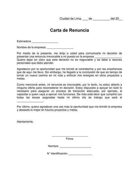 Carta De Renuncia Irrevocable Ejemplos Y Modelos ️