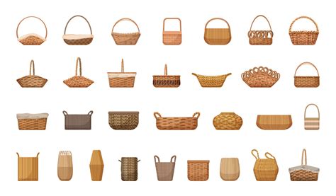 Wicker Basket Set Vector Art At Vecteezy