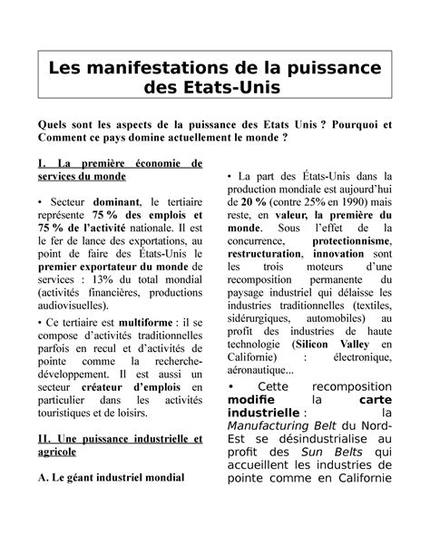 La Puissance Americaine Les Manifestations De La Puissance Des Etats