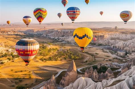 Premium AI Image Colorful Hot Air Balloons In Flight AI Generated