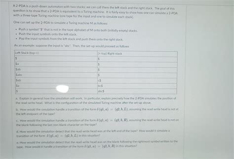 Solved A Pda Is A Push Down Automaton With Two Stacks We Chegg