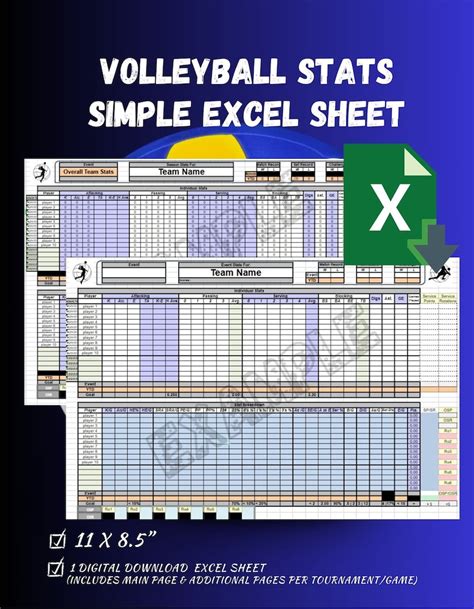 Volleyball Statistics Simple Excel Sheet / Excel File Digital Download ...