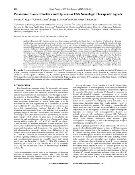 (PDF) Potassium Channel Blockers and Openers as CNS Neurologic Therapeutic Agents