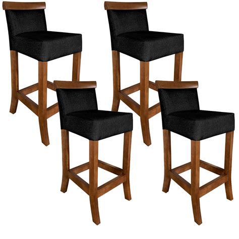 Banquetas Para Cozinha Preta - kit 4 Banqueta Preta com Encosto para Cozinha Gourmet Jantar 60cm ...