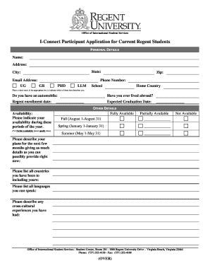 Fillable Online Regent I Connect Participant Application For Current
