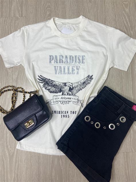 T Shirt Manguinha Gola Redonda Paradise Valley Off White Lavinny Store