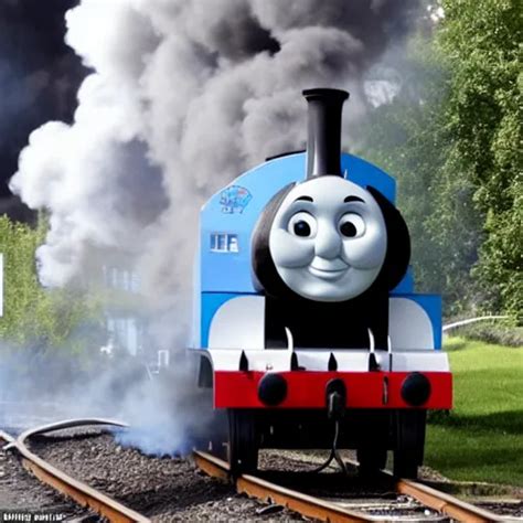 Angry Thomas The Tank Engine Blowing Black Smoke From Stable