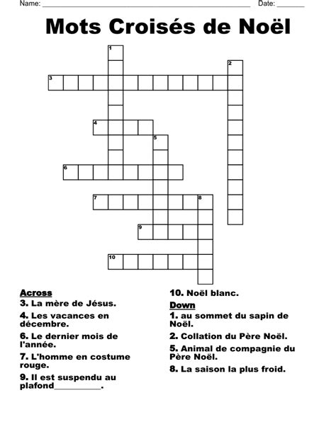 Mots Crois S De No L Crossword Wordmint