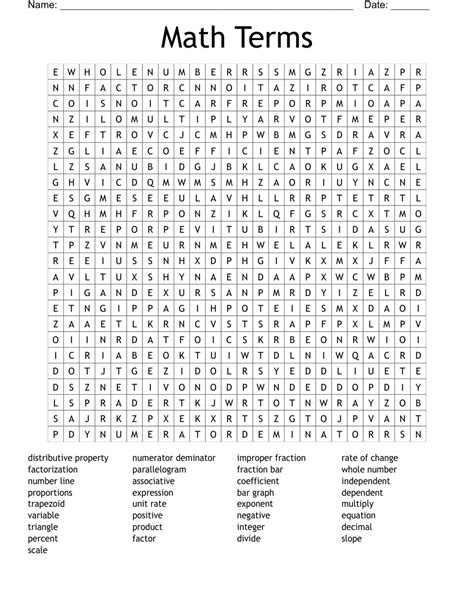 Math Terms Word Search Wordmint