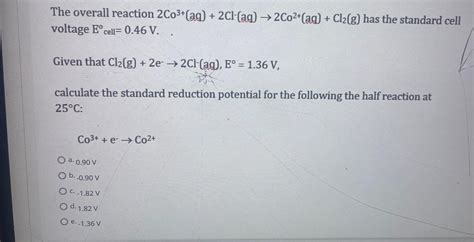 Solved The Overall Reaction 2 Mathrm Co 3 Math