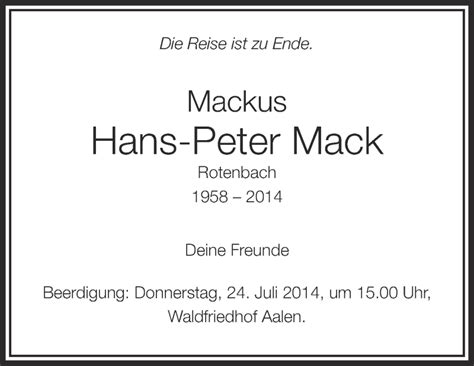Traueranzeigen Von Hans Peter Mack Schwaebischede Trauerportal