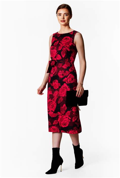 Shop Floral Print Satin Sheath Dress Eshakti