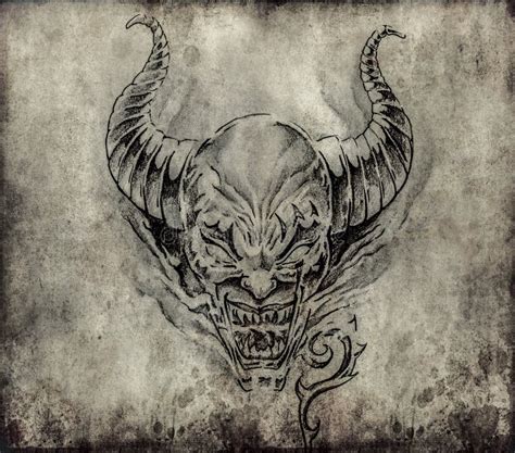 Arte Da Tatuagem Esbo O De Um Diabo Sobre O Fundo Do Vintage