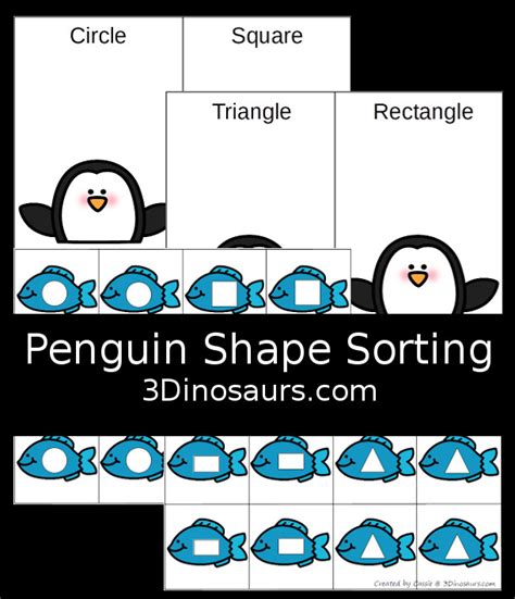 Free Penguin Shape Sorting Printable 3 Dinosaurs