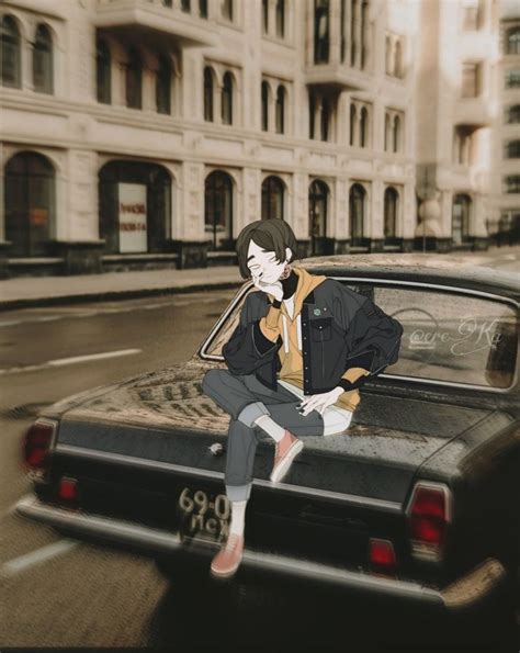 Anime Characters Sitting On Cars