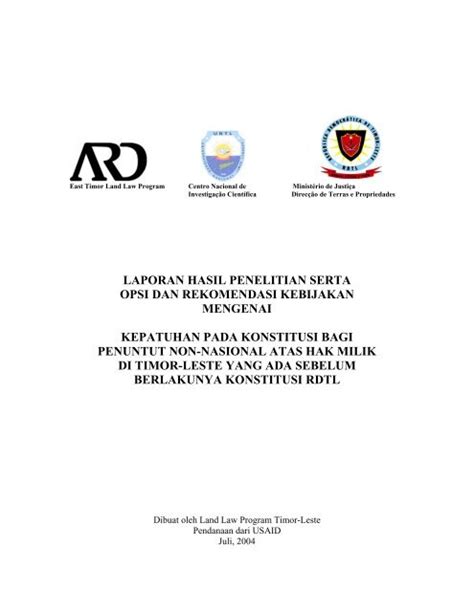 Laporan Hasil Penelitian Serta Opsi Dan Rekomendasi Kebijakan