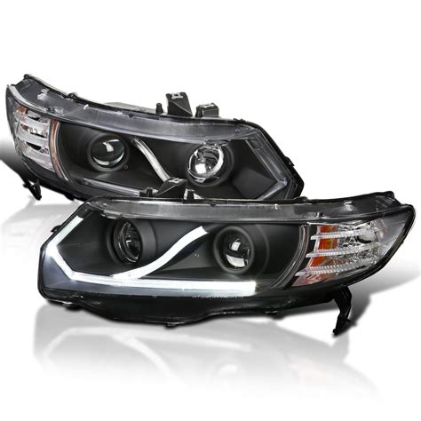 Spec D Tuning Black Led Halo Strip Projector Headlights Compatible With 2006 2011 Honda Civic 2