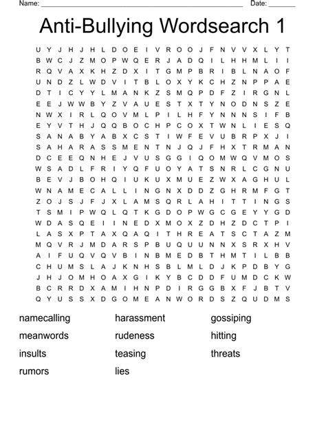 Bullying Word Search Wordmint