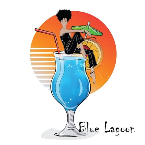 Handgezeichnete Illustration Des Cocktails Mit M Dchen Blaue Lagune