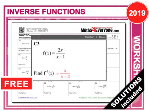 Inverse Functions Complex Worksheet With Solutions Teaching Resources