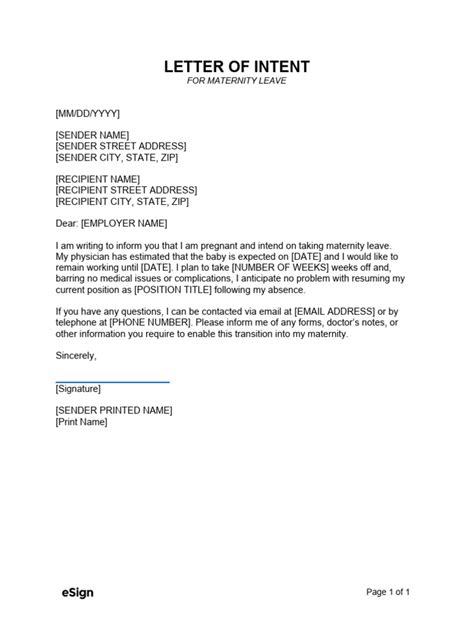 Letter Of Intent Template For Maternity Leave Template Pdf