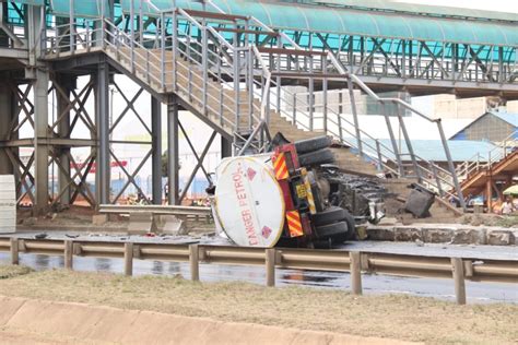 Fuel Tanker Overturns On Thika Road