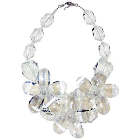 Clear Faceted Lucite Flower Statement Necklace At 1stdibs Lucite