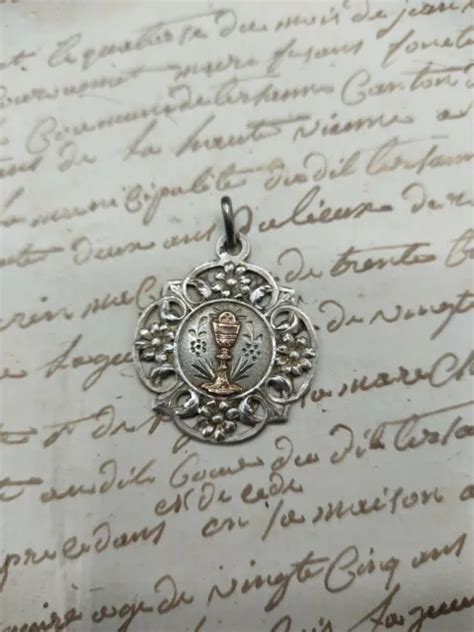 Bijou Ancien M Daille Religieuse En Argent Fleurs Et Calice Dor Art