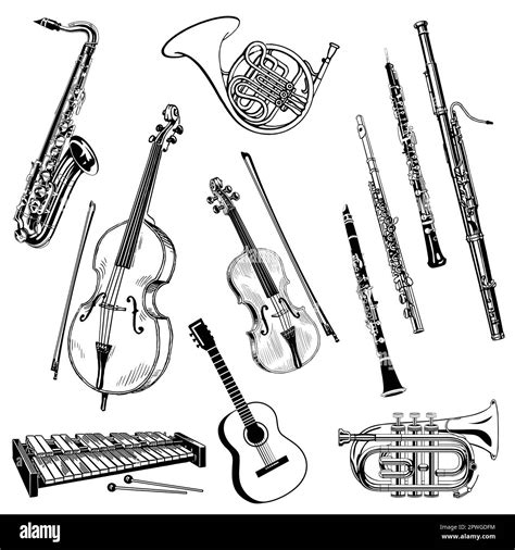 Detailed Classic Jazz Music Musical Instruments Black Silhouette Vector