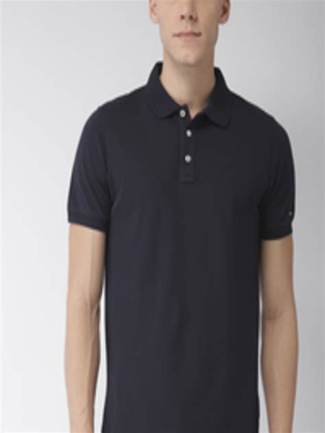 Buy Tommy Hilfiger Men Navy Blue Slim Fit Solid Polo Collar Pure Cotton