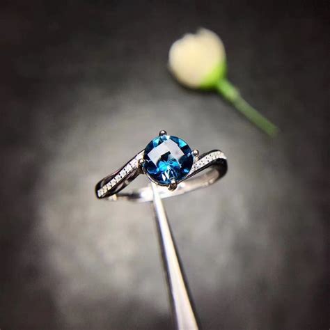 Anillo De Plata De Ley 925 Con Gema De Topacio Azul Natural Para Mujer