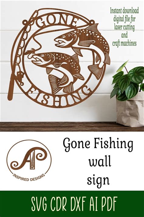 Gone fishing wall sign svg laser cut file