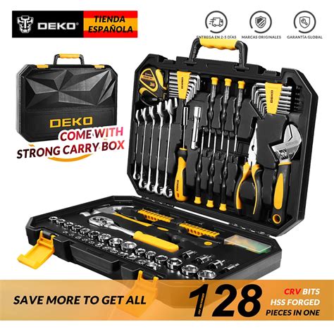 DEKO 128 Pcs Hand Tool Set General Household Hand Tool Kit With Plastic