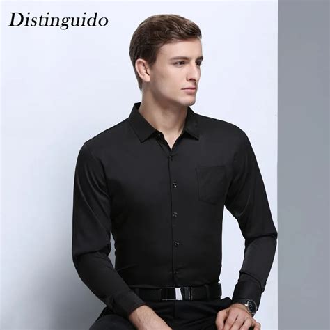 2018 New Arrival Men S Solid Color Black Shirts Slim Style Spring