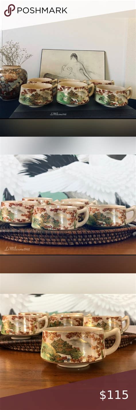 Vintage Koshida Porcelain Hand Painted Tea Coffee Cups With