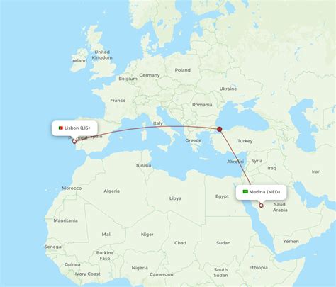 All Flight Routes From Lisbon To Madinah LIS To MED Flight Routes