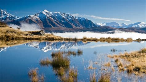 Landscape Mountains With Snow Reflecting Clouds In The Lake, Queenstown ...